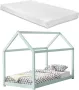 En.casa Kinderbed huisbed 200x90 met matras Mint groen mat gelakt - Thumbnail 1