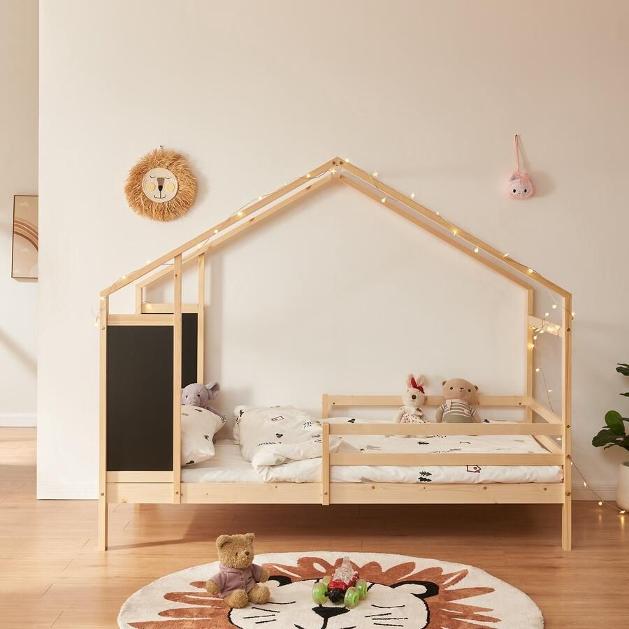En.casa Kinderbed Lorenskog huisbed met matras 200x90 cm naturel [ ]