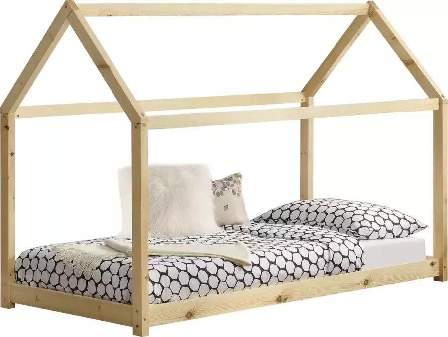 en.casa Kinderbed Netstal houten bed huisbed 80x160 cm houtkleurig