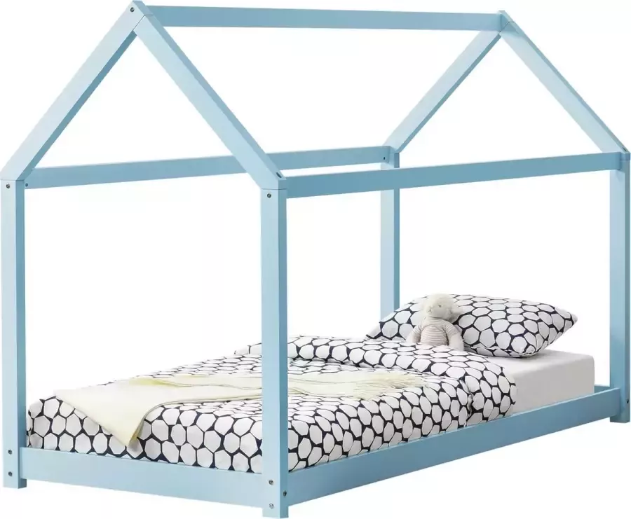 En.casa Kinderbed Netstal houten bed huisbed 90x200 cm blauw