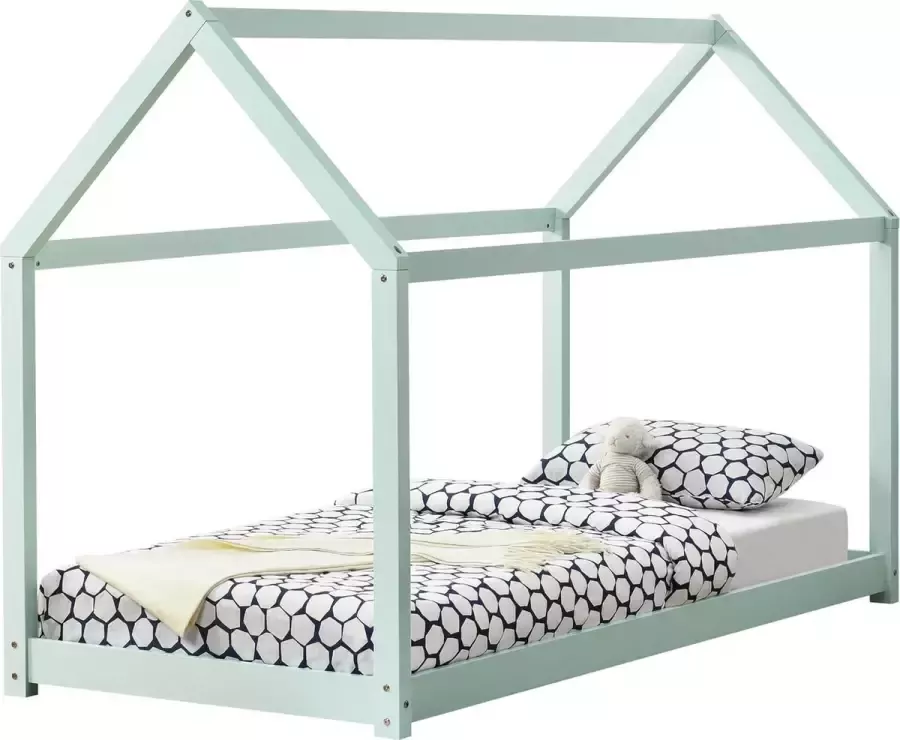 En.casa Kinderbed Netstal houten bed huisbed 90x200 cm mint groen
