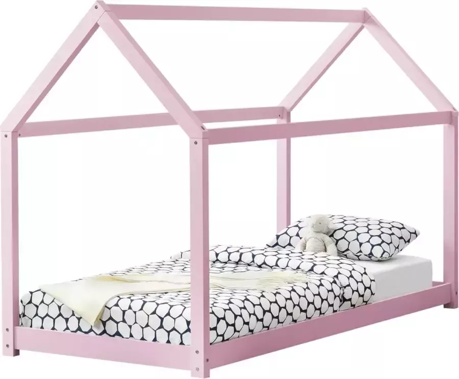 En.casa Kinderbed Netstal houten bed huisbed 90x200 cm roze