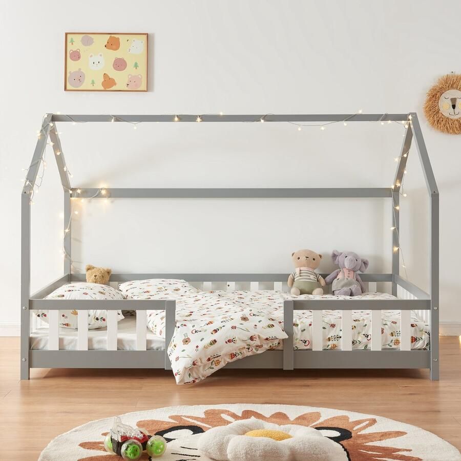 En.casa Kinderbed Sisimiut huisbed 200x140 cm lichtgrijs en wit [ ]