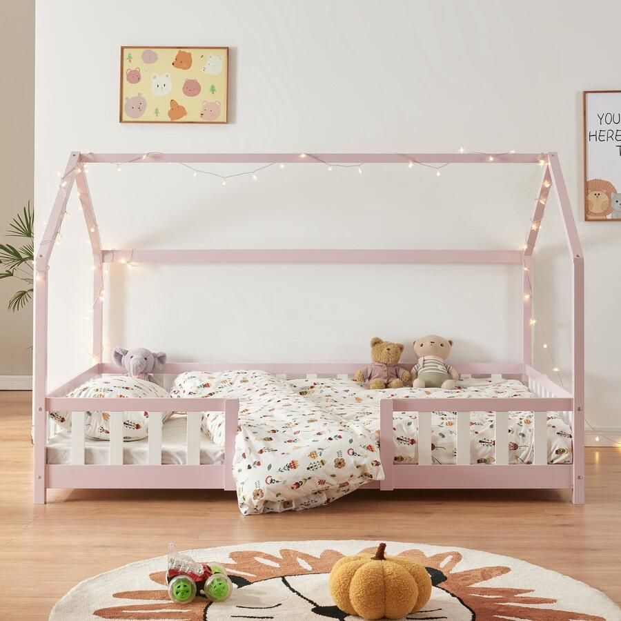 En.casa Kinderbed Sisimiut huisbed 200x140 cm roze en wit [ ]