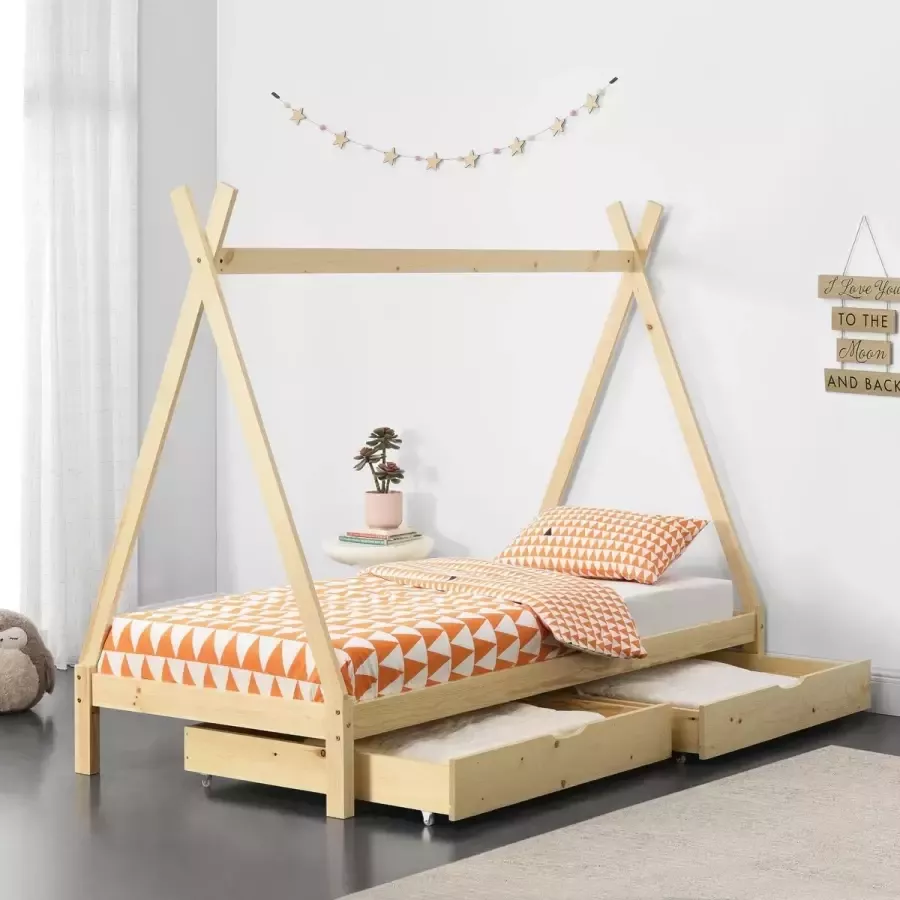 En.casa Kinderbed Tipi grenen met bedlades 90x200 cm houtkleurig