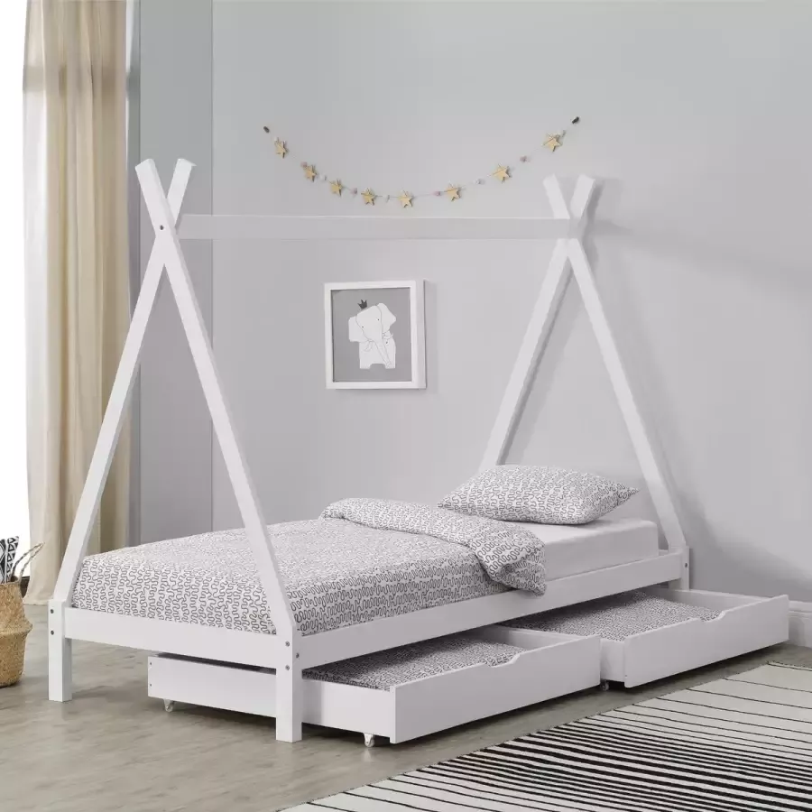 En.casa Kinderbed Tipi grenen met bedlades 90x200 cm wit