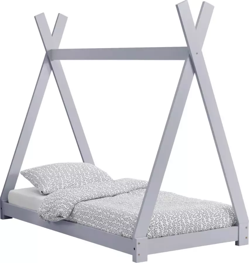 En.casa Kinderbed Tipi grenen met lattenbodem 70x140 cm lichtgrijs