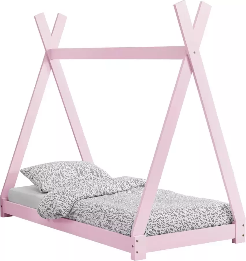 En.casa Kinderbed Tipi grenen met lattenbodem 70x140 cm roze