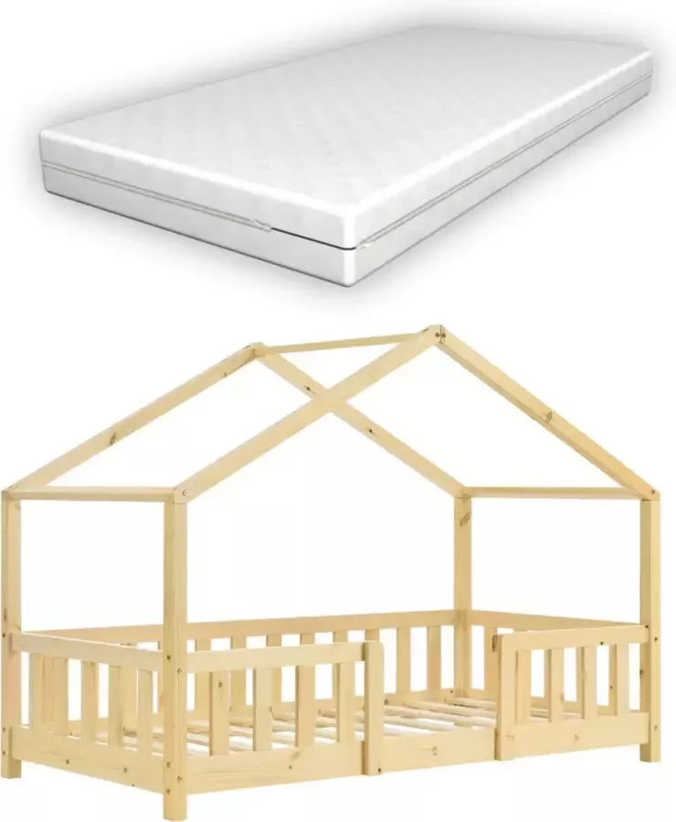 En.casa Kinderbed Treviolo met matras 80x160 cm houtkleurig