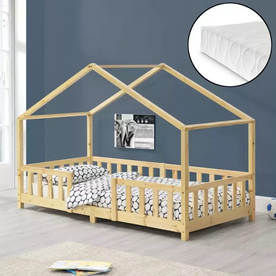 en.casa Kinderbed Treviolo met matras 90x200 cm houtkleurig