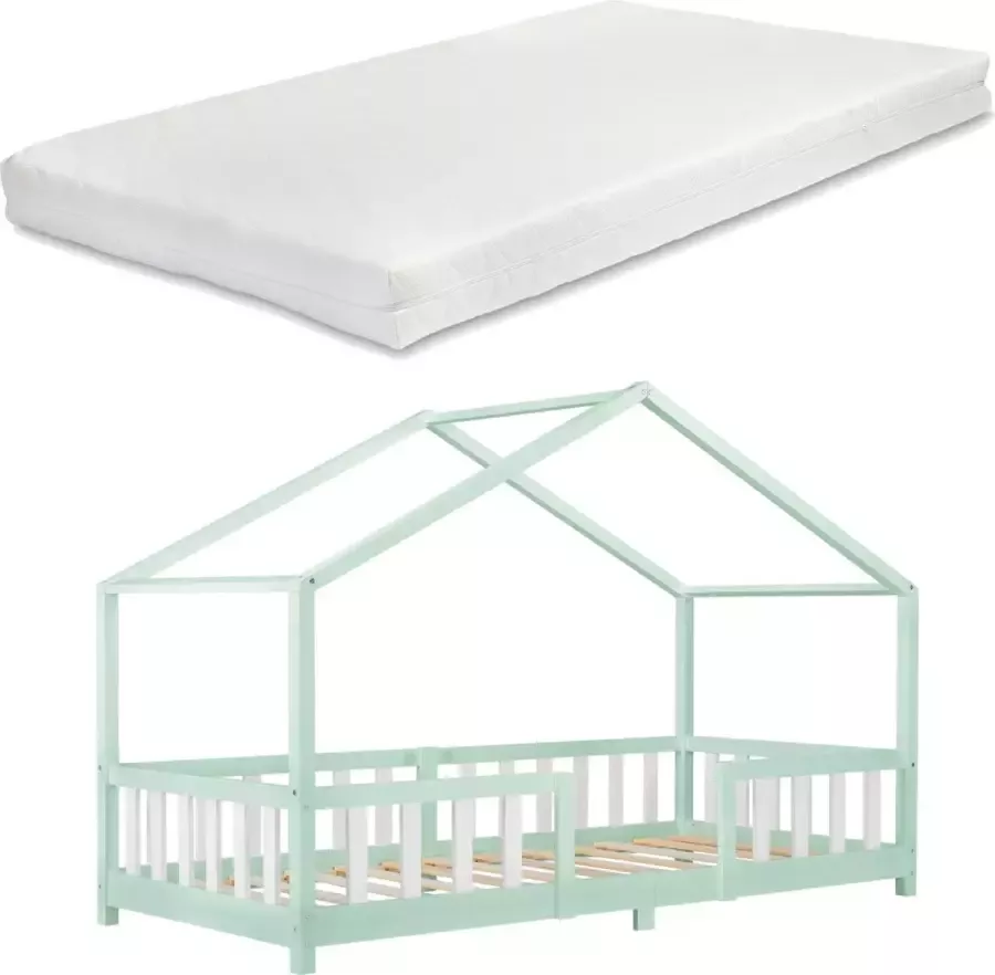 En.casa Kinderbed Treviolo met matras 90x200 cm mint en wit
