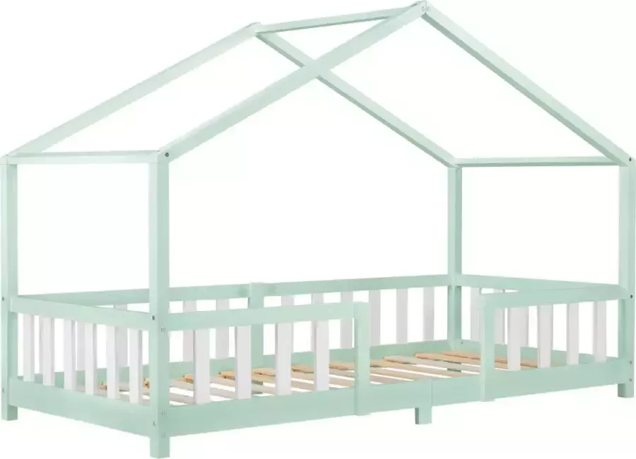 En.casa Kinderbed Treviolo met uitvalbeveiliging 90x200 cm mint en wit