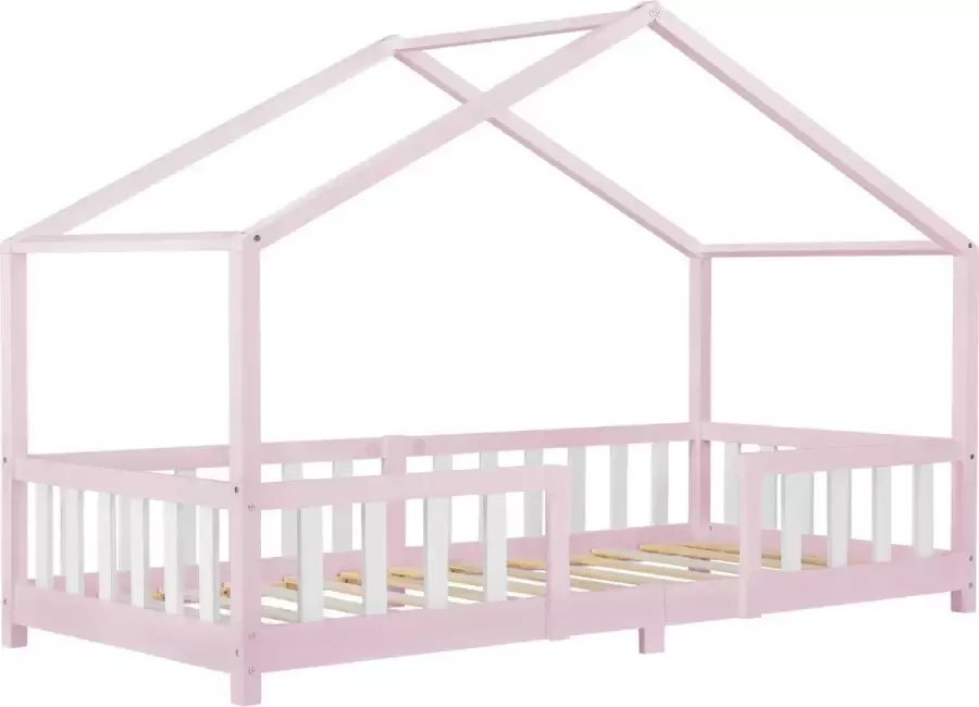 En.casa Kinderbed Treviolo met uitvalbeveiliging 90x200 cm roze en wit