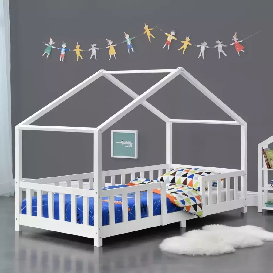 En.casa Kinderbed Treviolo met uitvalbeveiliging 90x200 cm wit mat