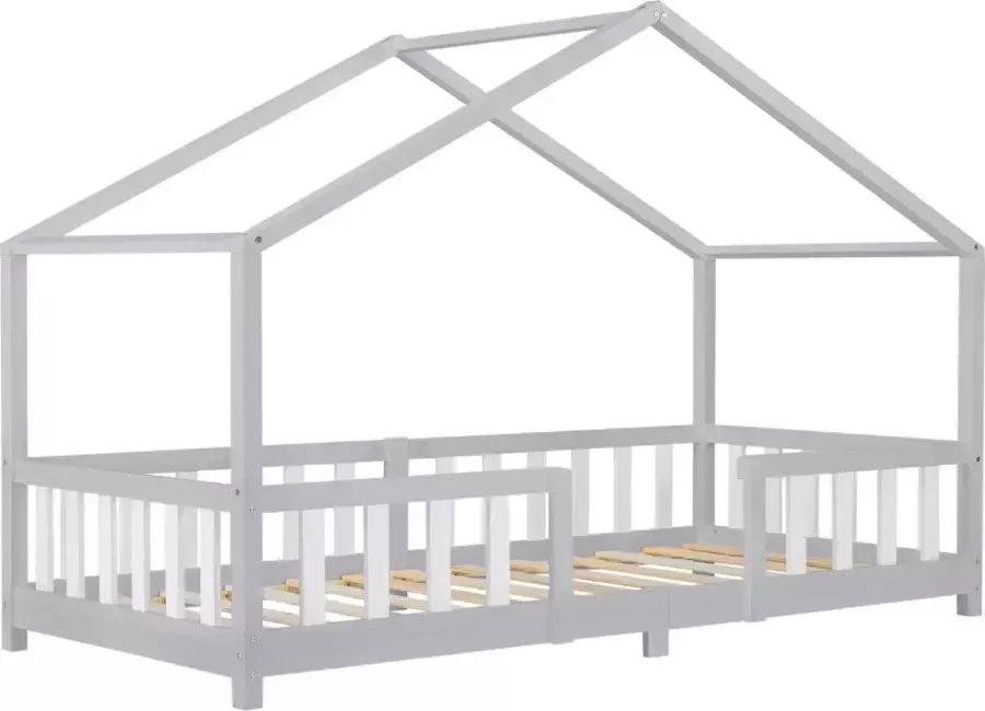 En.casa Kinderbed Treviolo met uitvalbeveiliging 90x200 lichtgrijs en wit