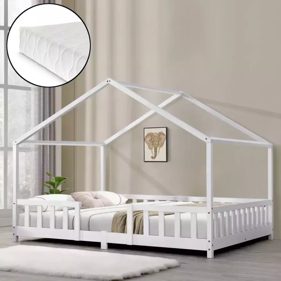 En.casa Kinderbed Treviolo met uitvalbeveiliging en matras 140x200 wit