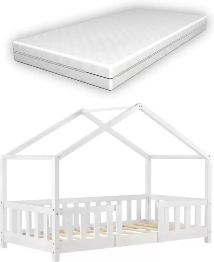 En.casa Kinderbed Treviolo met uitvalbeveiliging en matras 70x140 wit