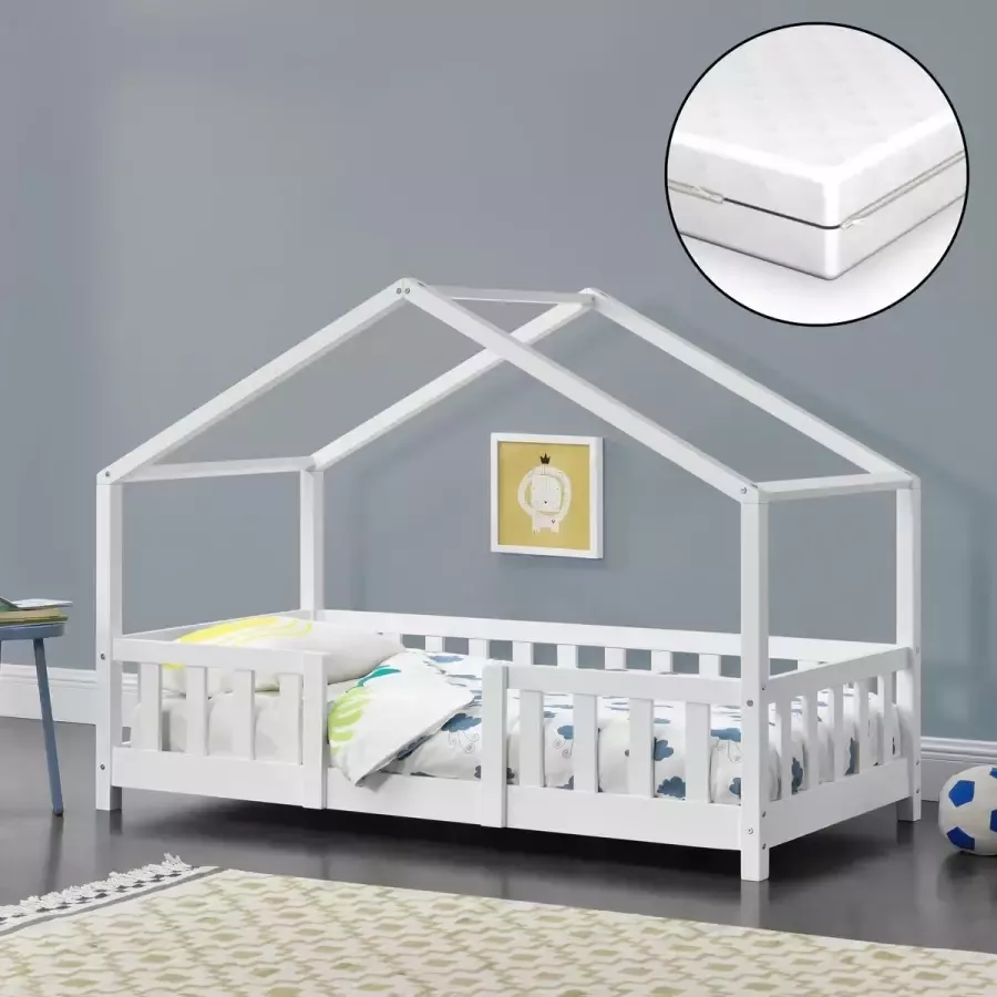 En.casa Kinderbed Treviolo met uitvalbeveiliging en matras 80x160 wit