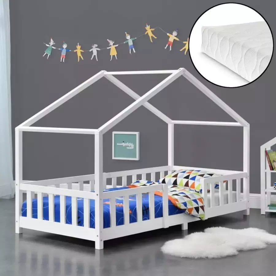 En.casa Kinderbed Treviolo met uitvalbeveiliging en matras 90x200 wit