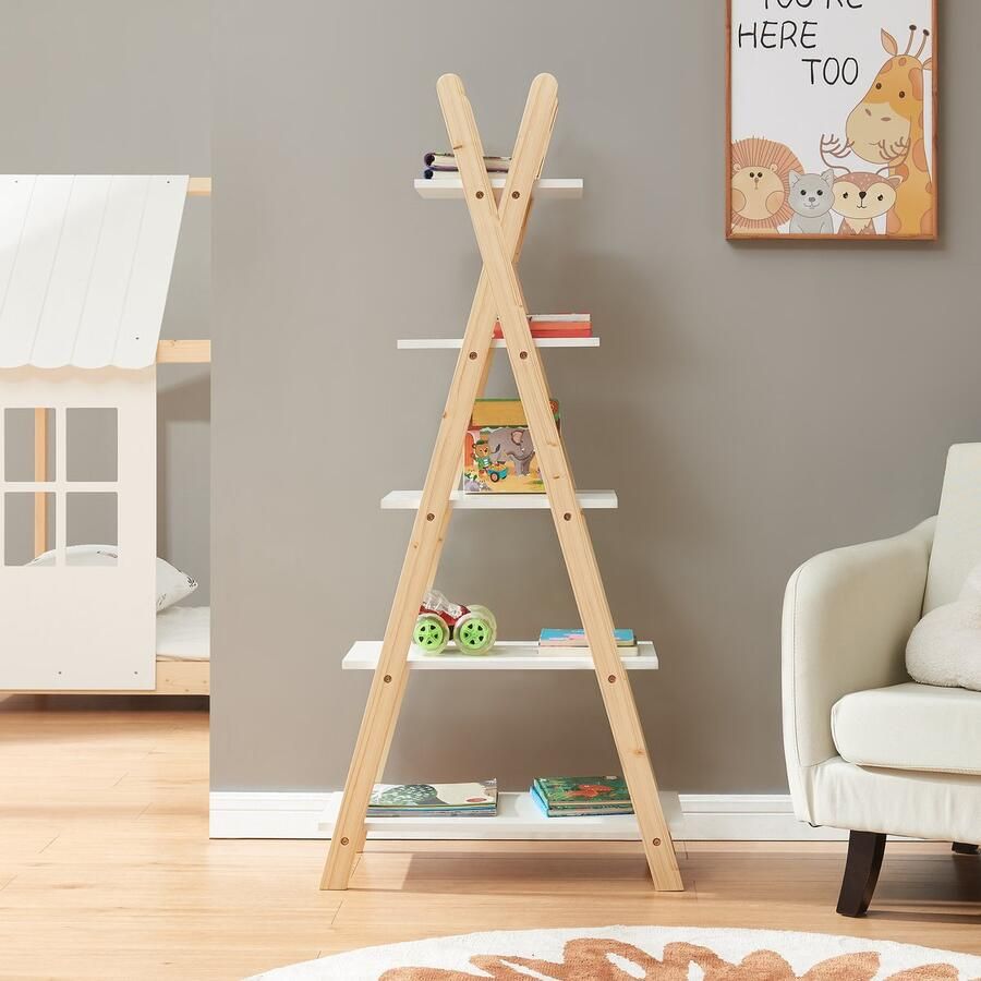 En.casa Kinderboekenkast Vanlilu 145x65x32 cm naturel en wit [ ]