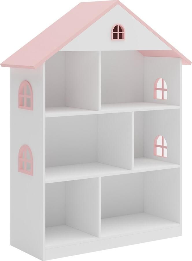 En.casa Kinderkast Stange open kast 106 5x83x30 cm wit en roze [ ]