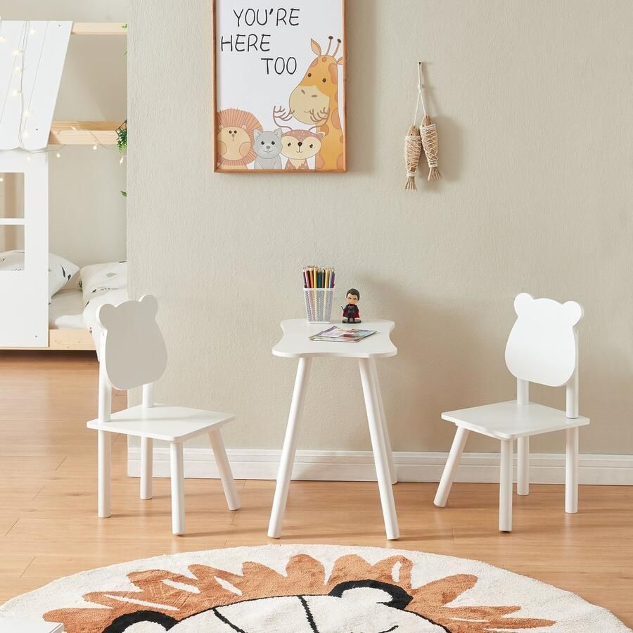 En.casa Kindertafel met 2 kinderstoelen Panjang wit [ ]
