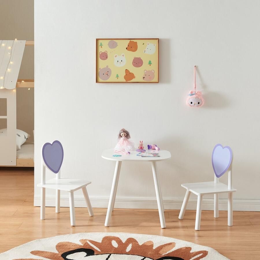 En.casa Kindertafel met 2 kinderstoelen Siljan wit en lila [ ]