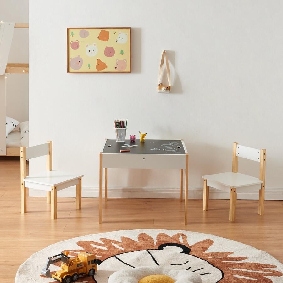 En.casa Kindertafel met 2 kinderstoelen Smedjebacken naturel wit en zwart [ ]