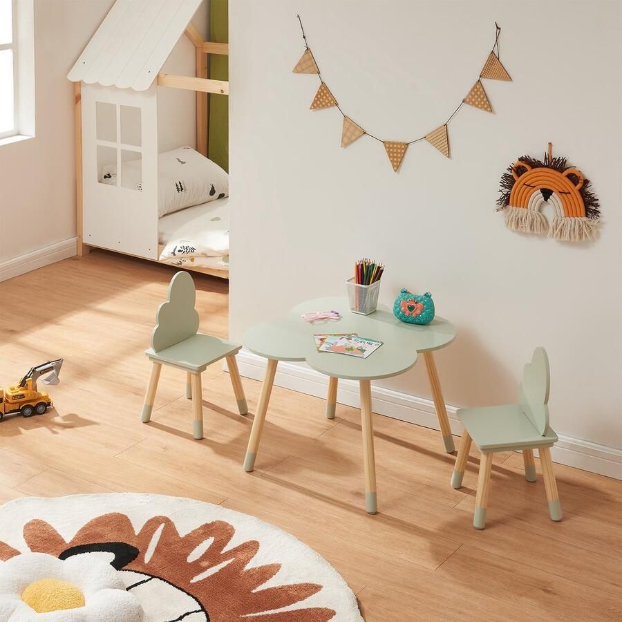 En.casa Kindertafelset Epim met 2 kinderstoelen wolkdesign mintgroen en naturel [ ]