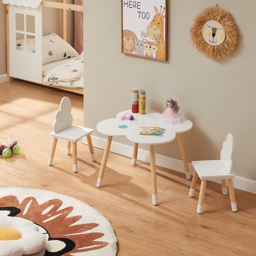 En.casa Kindertafelset Epim met 2 kinderstoelen wolkdesign wit en naturel [ ]
