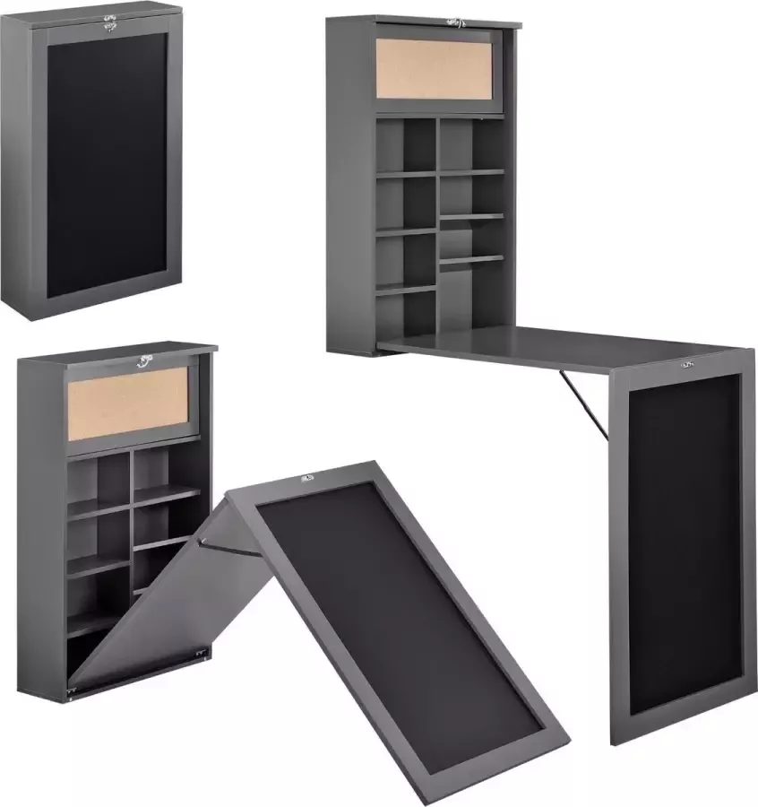 En.casa Klaptafel eettafel voor wandmontage met krijtbord donkergrijs