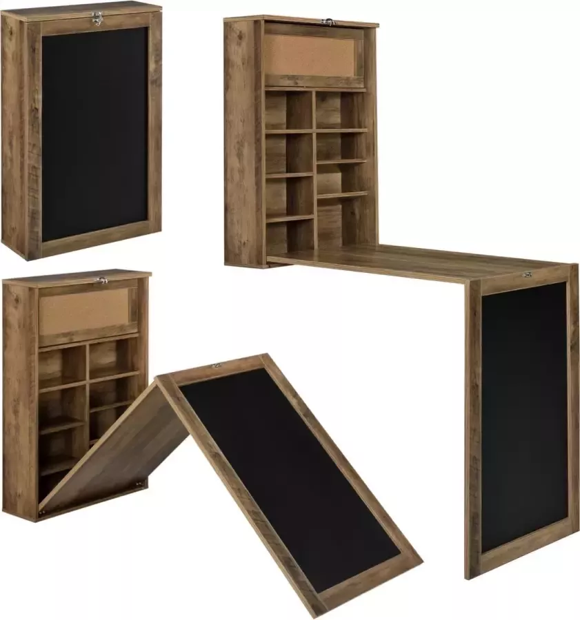 En.casa Klaptafel eettafel voor wandmontage met krijtbord hout
