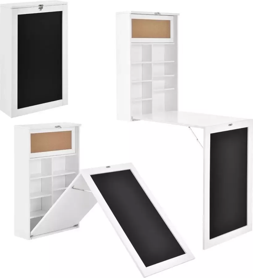 En.casa Klaptafel eettafel voor wandmontage met krijtbord wit