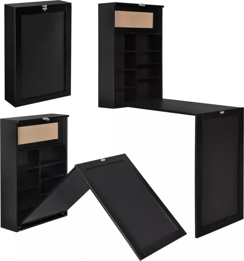 En.casa Klaptafel eettafel voor wandmontage met krijtbord zwart