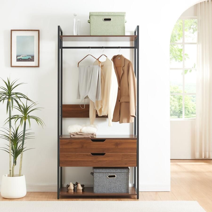 En.casa Kledingkast Larem met 2 lades 180x84x40 cm zwart en walnootkleurig [ ]