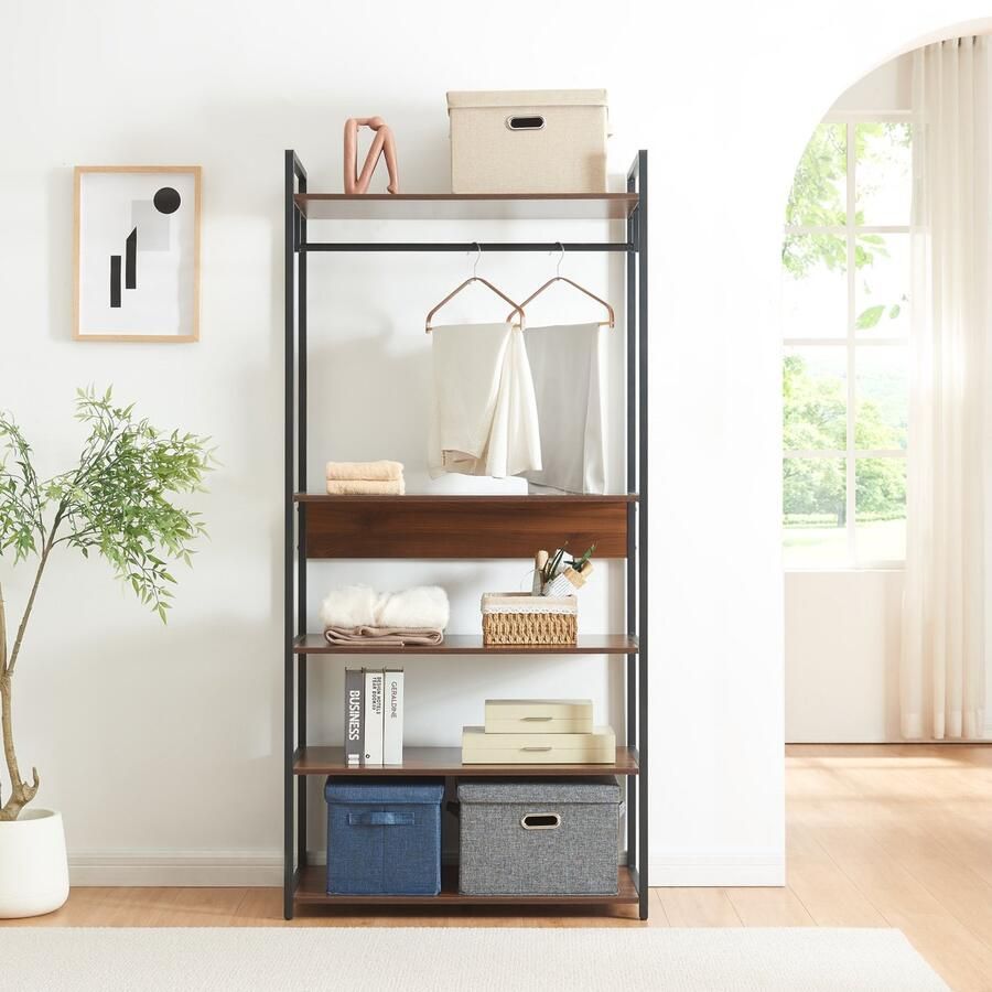 En.casa Kledingkast Larem met 5 planken 180x84x40 cm zwart en walnootkleurig [ ]