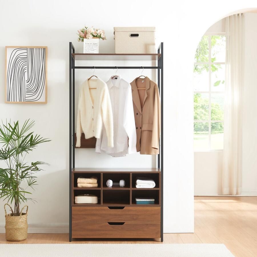 En.casa Kledingkast Larem met 6 vakken 180x84x40 cm zwart en walnootkleurig [ ]