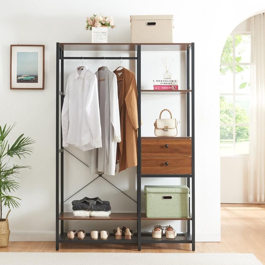 En.casa Kledingkast Larem open kast 180x120x40 cm zwart en walnootkleurig [ ]