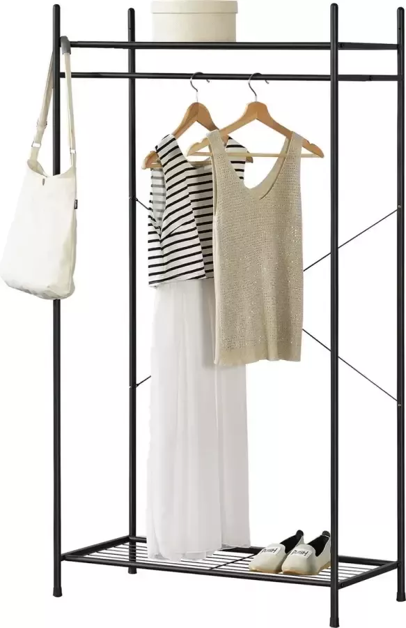 En.casa Kledingkast open kast zwart met 2 planken 150x80x40 cm