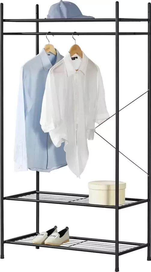 En.casa Kledingkast open kast zwart met 3 planken 150x80x40 cm