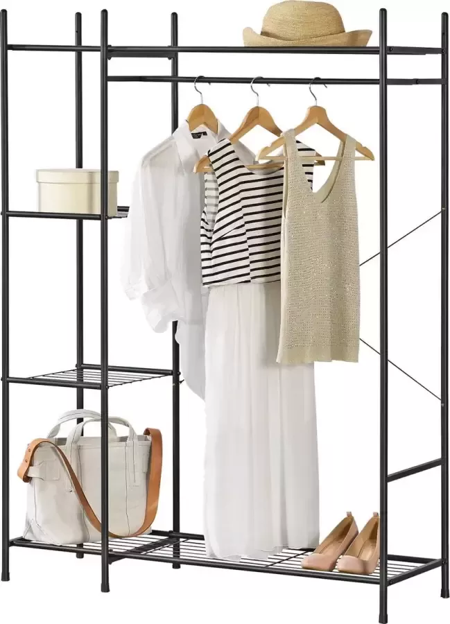 En.casa Kledingkast open kast zwart met 4 planken 150x110x40 cm