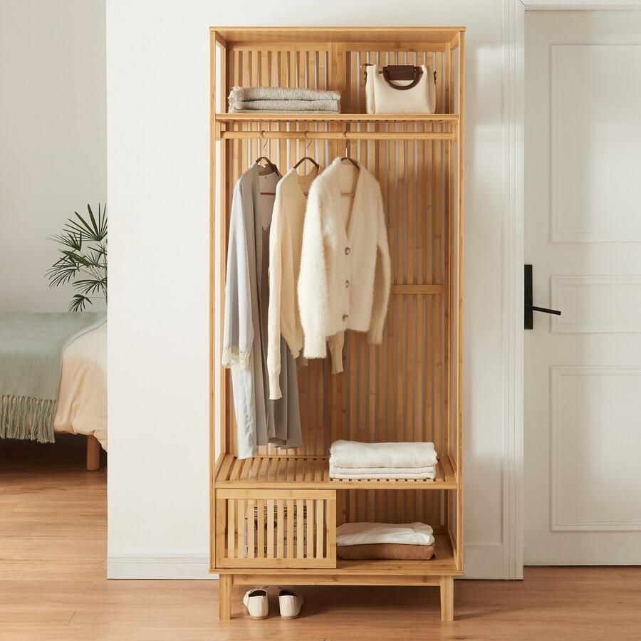 En.casa Kledingkast Ypäjä open kast 187x80x47 cm bamboe naturel [ ]