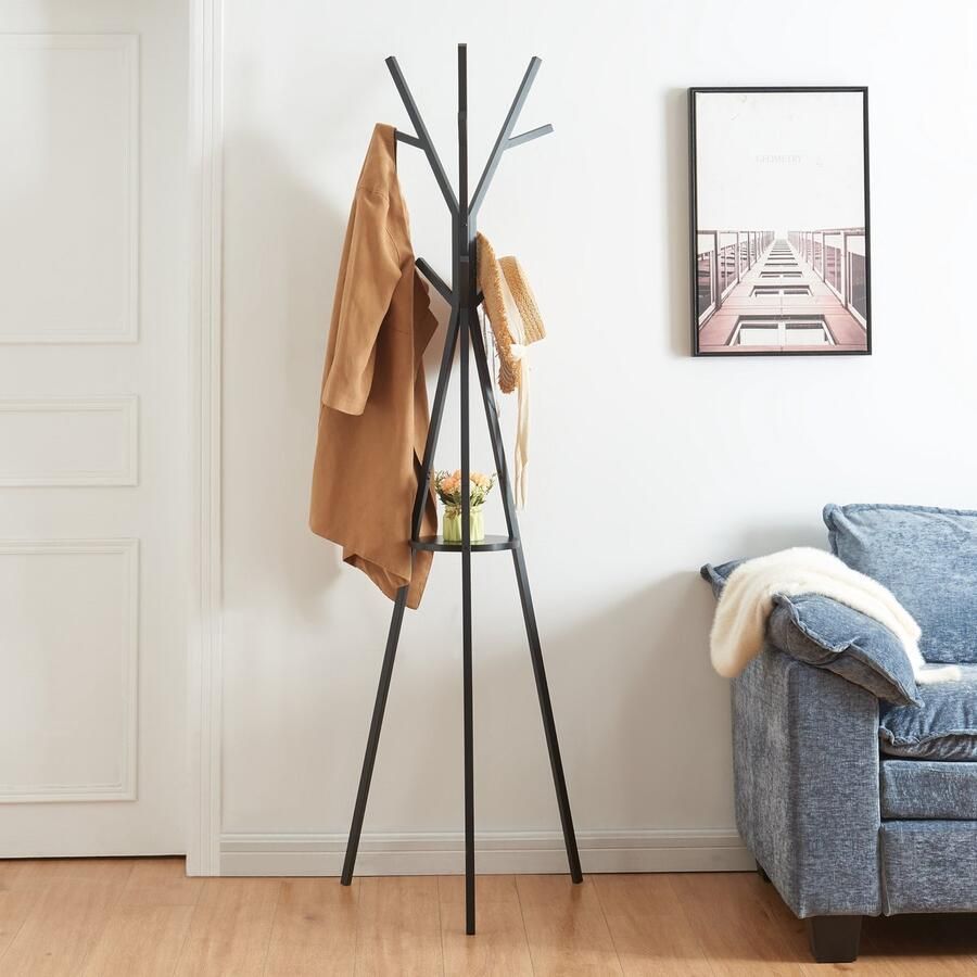 En.casa Kledingrek Edet kapstok met plank 179x48x48 cm zwart [ ]