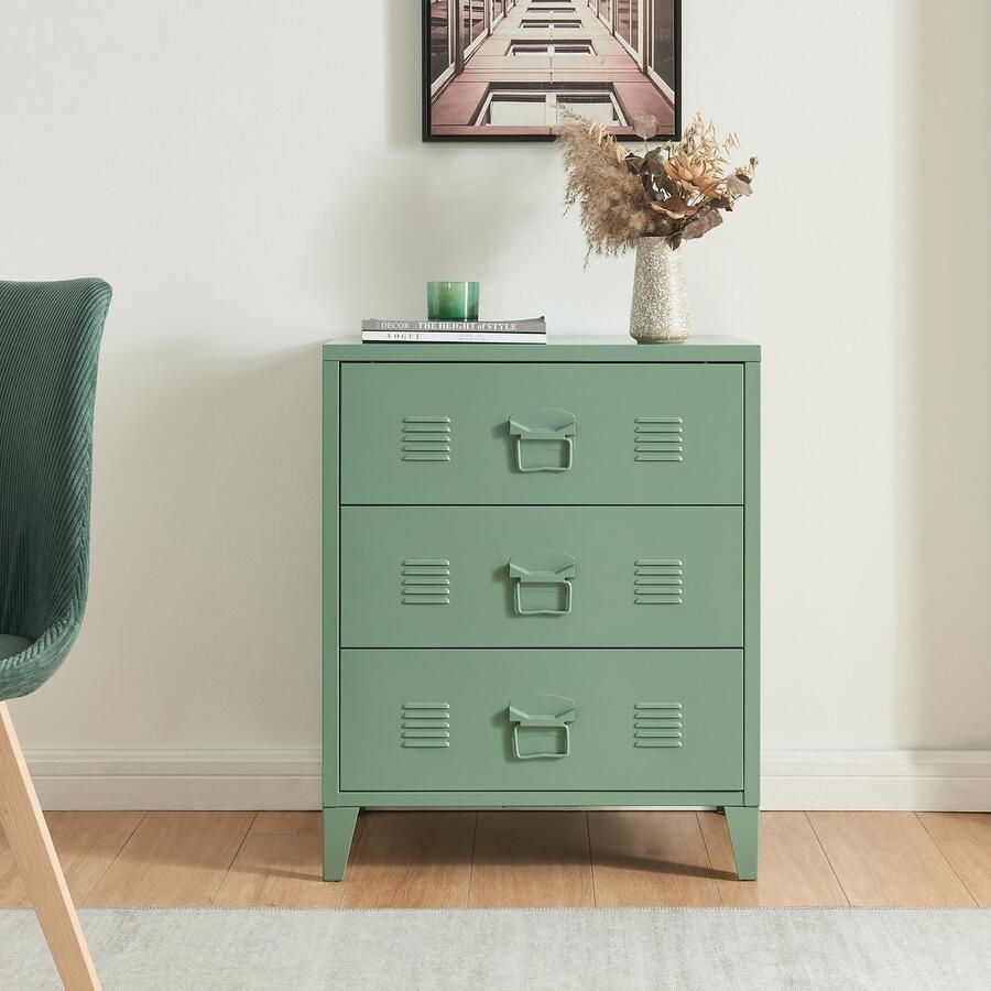 En.casa Ladekast Hämeenlinna commode met lades 72x60x40 cm groen mat [ ]
