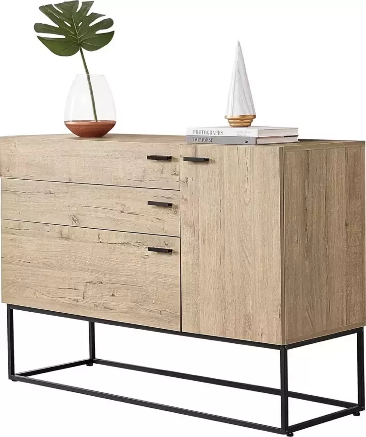 En.casa Ladekast Hylte commode 79x115x40 cm zwart en eikenkleurig