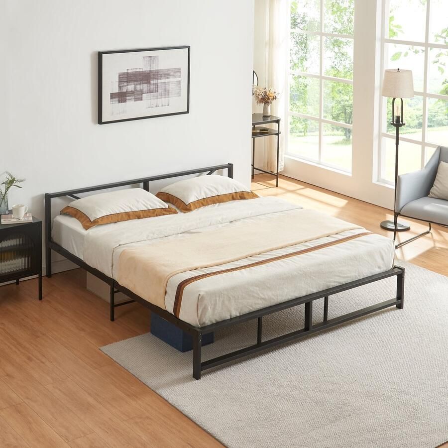 En.casa Metalen bed Meran bedframe met bedbodem zwart 180x200