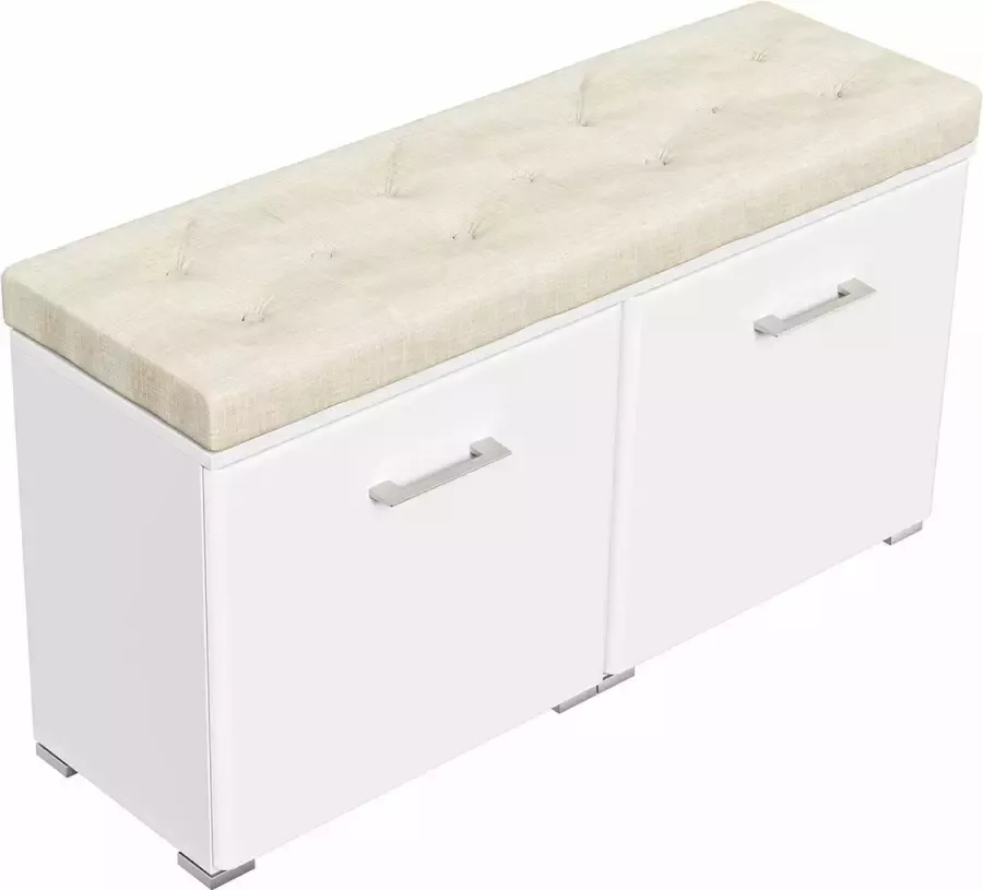 En.casa Moderne schoenenbank met kussen EL PASO-02 wit wit hoogglans schoenenkast B H D: 104 8x57x31 6cm