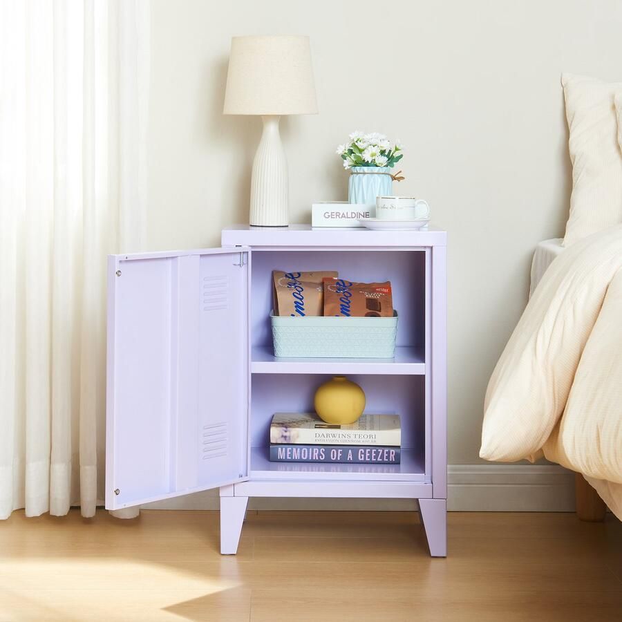 En.casa Nachtkast Inari metaal 57x40x30 cm lichtpaars [ ]