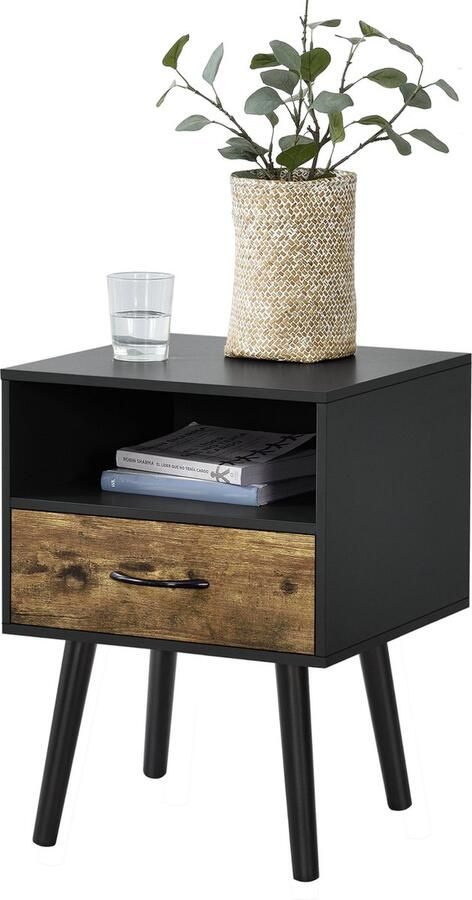 En.casa Nachtkastje Gävle 57x42x40 cm set van 2 zwart en houtkleurig donker [ ]