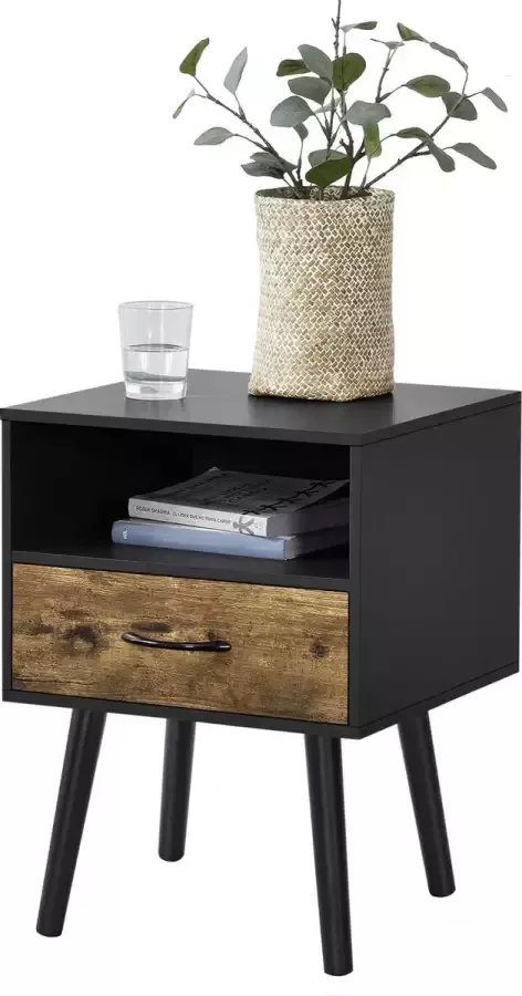 En.casa Nachtkastje Gavle 57x42x40 cm zwart en houtkleurig donker